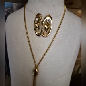 Vintage Gold Necklace and Earring Set with Crystal Accents